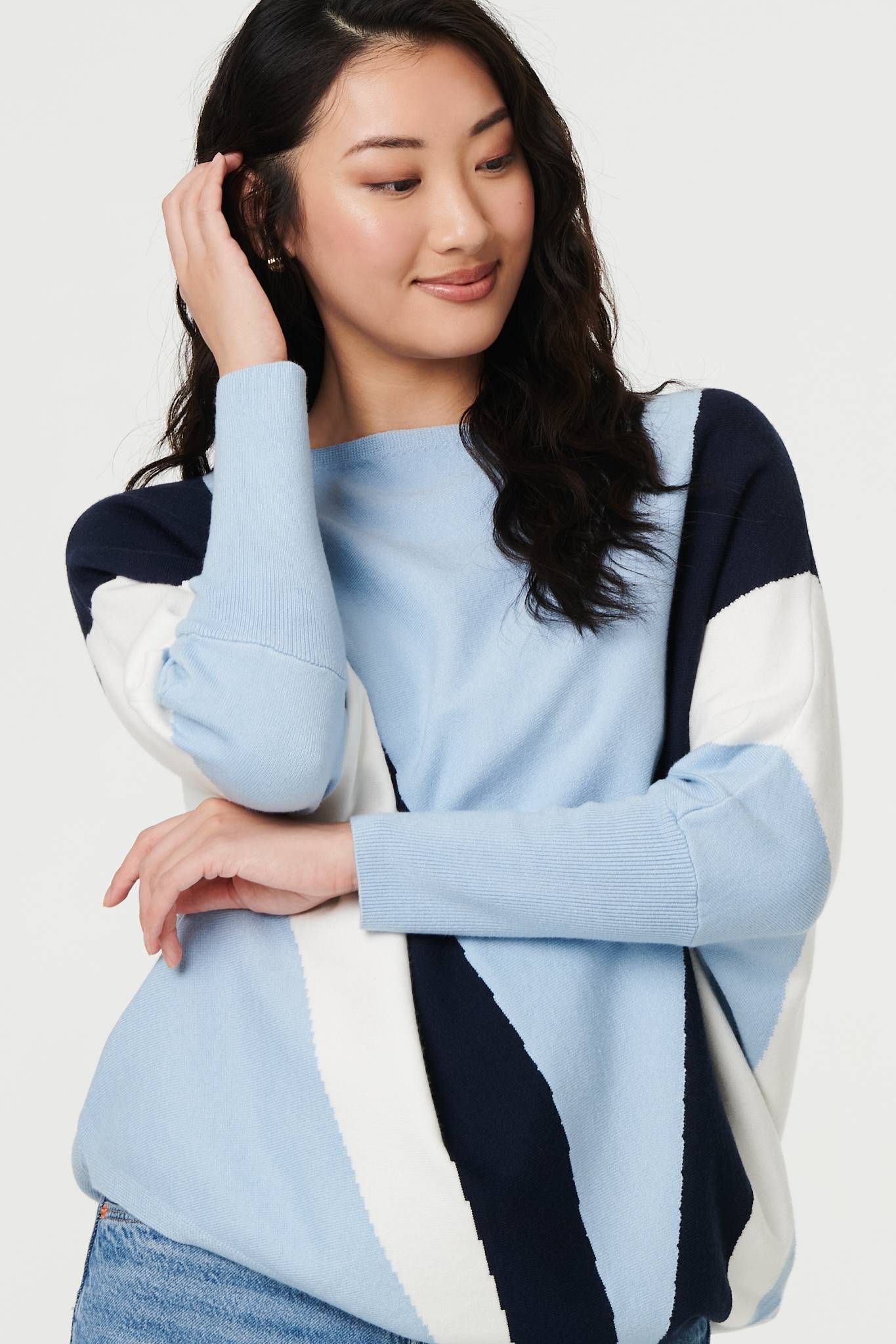 Izabel London Colour Block Print Batwing Sleeve Jumper