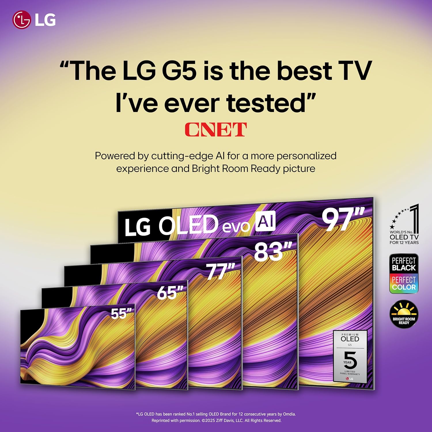 LG 65-Inch Class OLED evo AI Super Upscaling 4K G5 Series Smart TV w/Dolby Atmos  Vision  HDR10  Filmmaker Mode  Wow Orchestra  Alexa Built-in (OLED65G5WUA  2025)