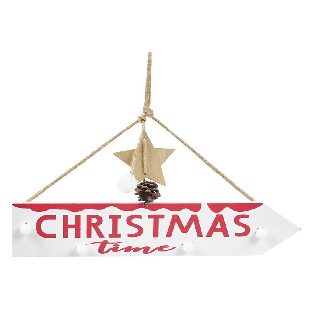 Panneau directionnel lumineux de No&euml;l à suspendre L39,5cm blanc chaud