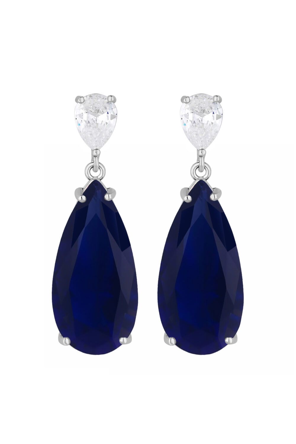 Jon Richard Rhodium Plated Cubic Zirconia Blue Peardrop Earrings - Gift Boxed