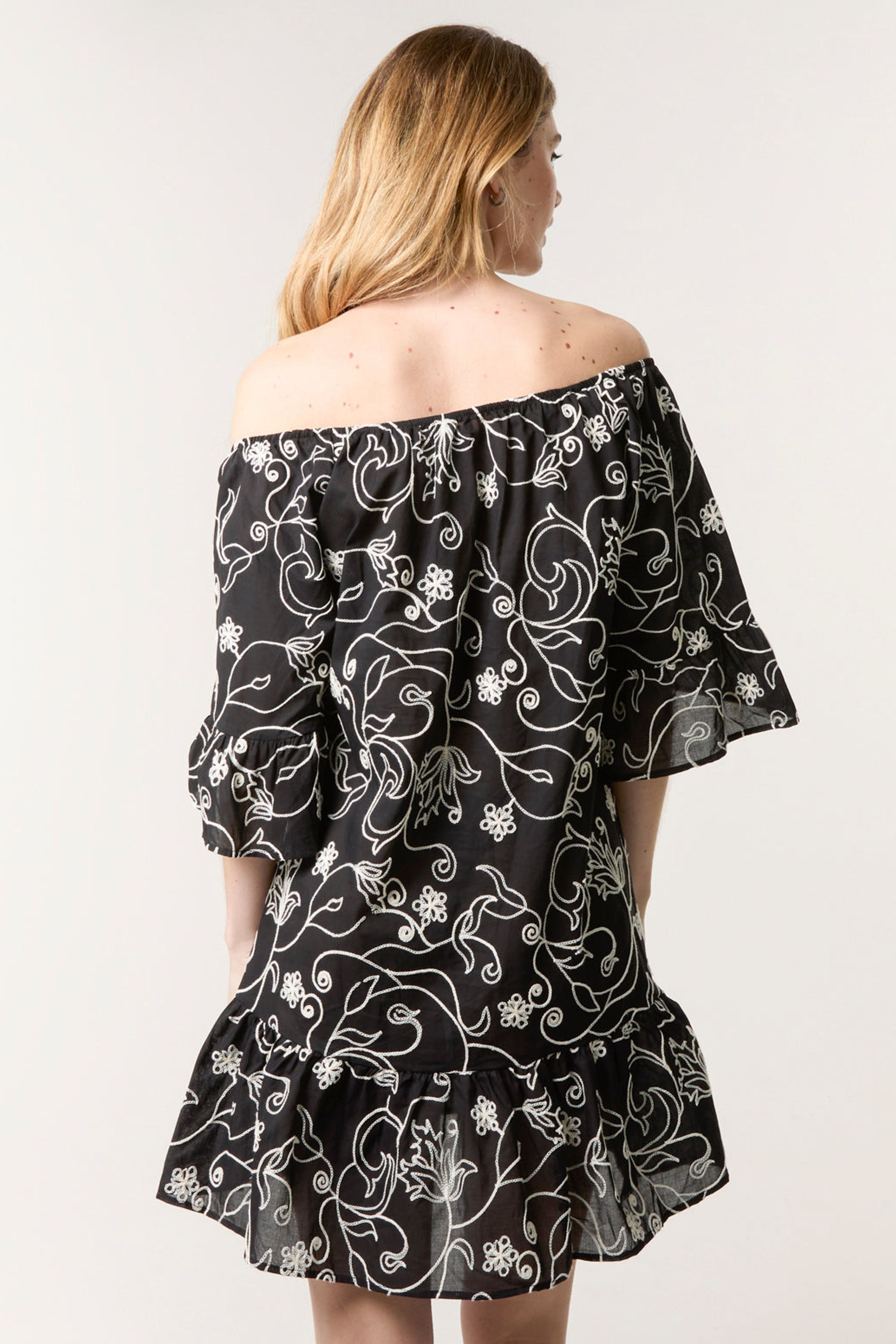 Blue Vanilla Black Embroidered Smock Dress
