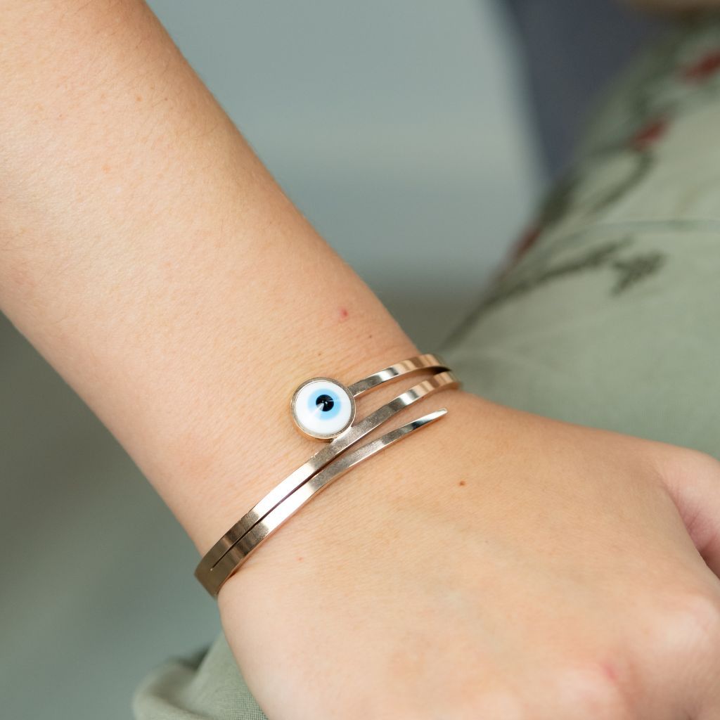 The Colourful Aura Round Evil Eye 18ct Plated Gold Multilayer Turkish Antique Armlet Bangle