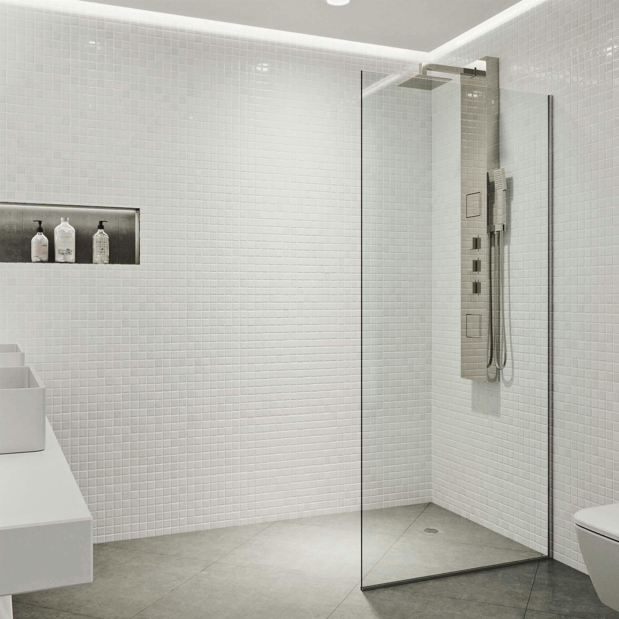 VIGO Zenith Frameless Fixed Shower Door with Clear Glass, Stainless Steel, 34x74-in