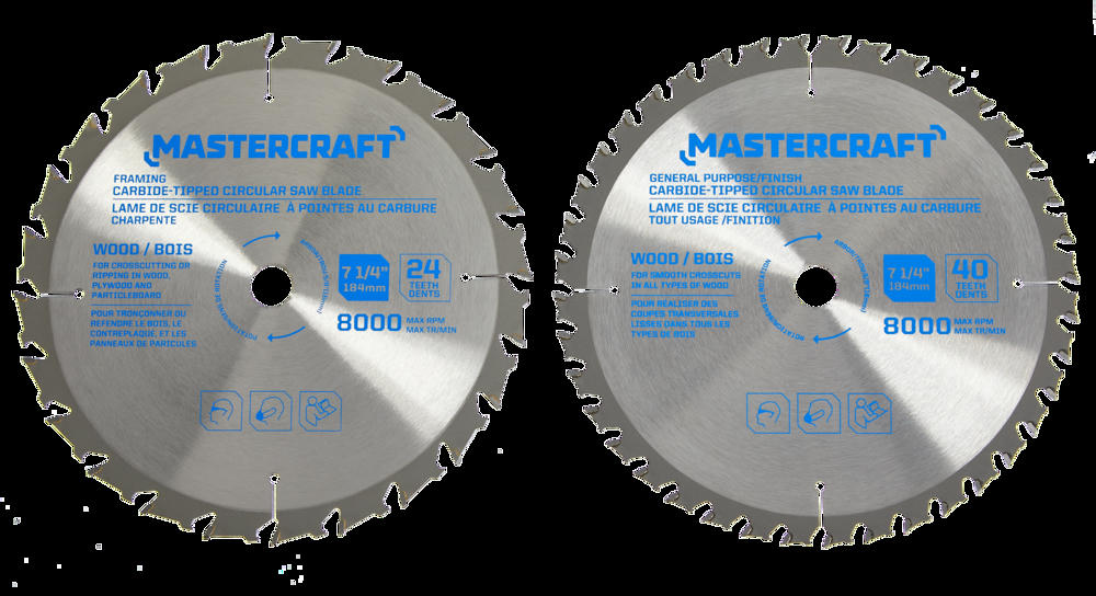 Mastercraft 7-1/4-in 24T & 40T Carbide Tipped Circular Saw Blade Set for Wood, 2-pc
