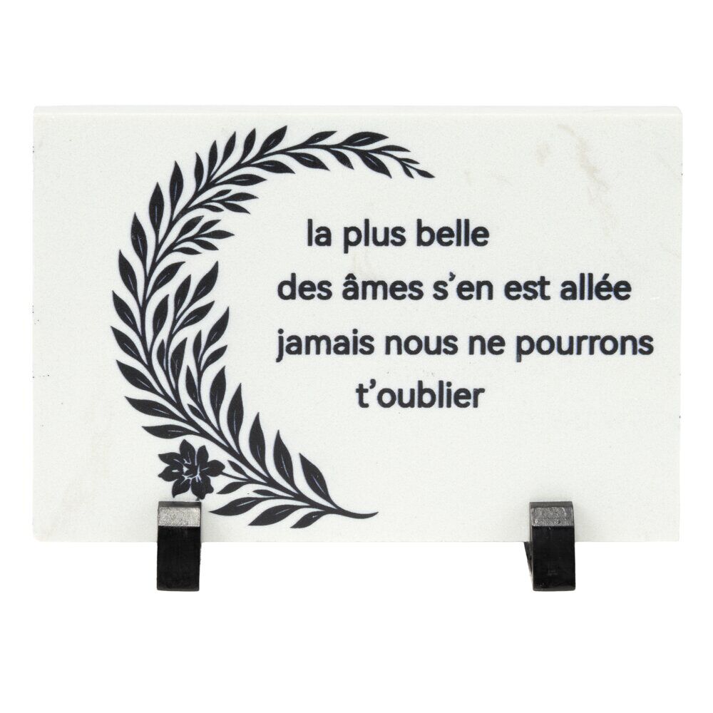 Plaque funéraire inscription et déco branche granit et pied métal 18x8,5xH12,5cm