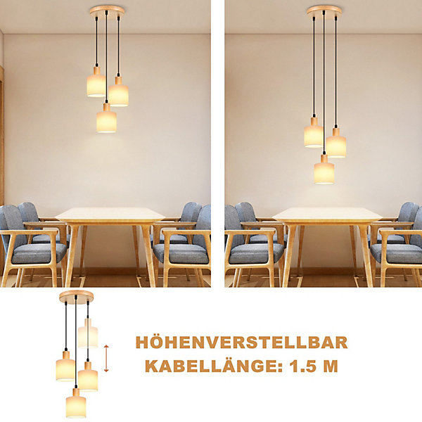 NETTLIFE Suspension bois blanc Diam.20 cm E14 vintage 3 ampoules ronde pour salle à manger restaurant cuisine chambre bureau