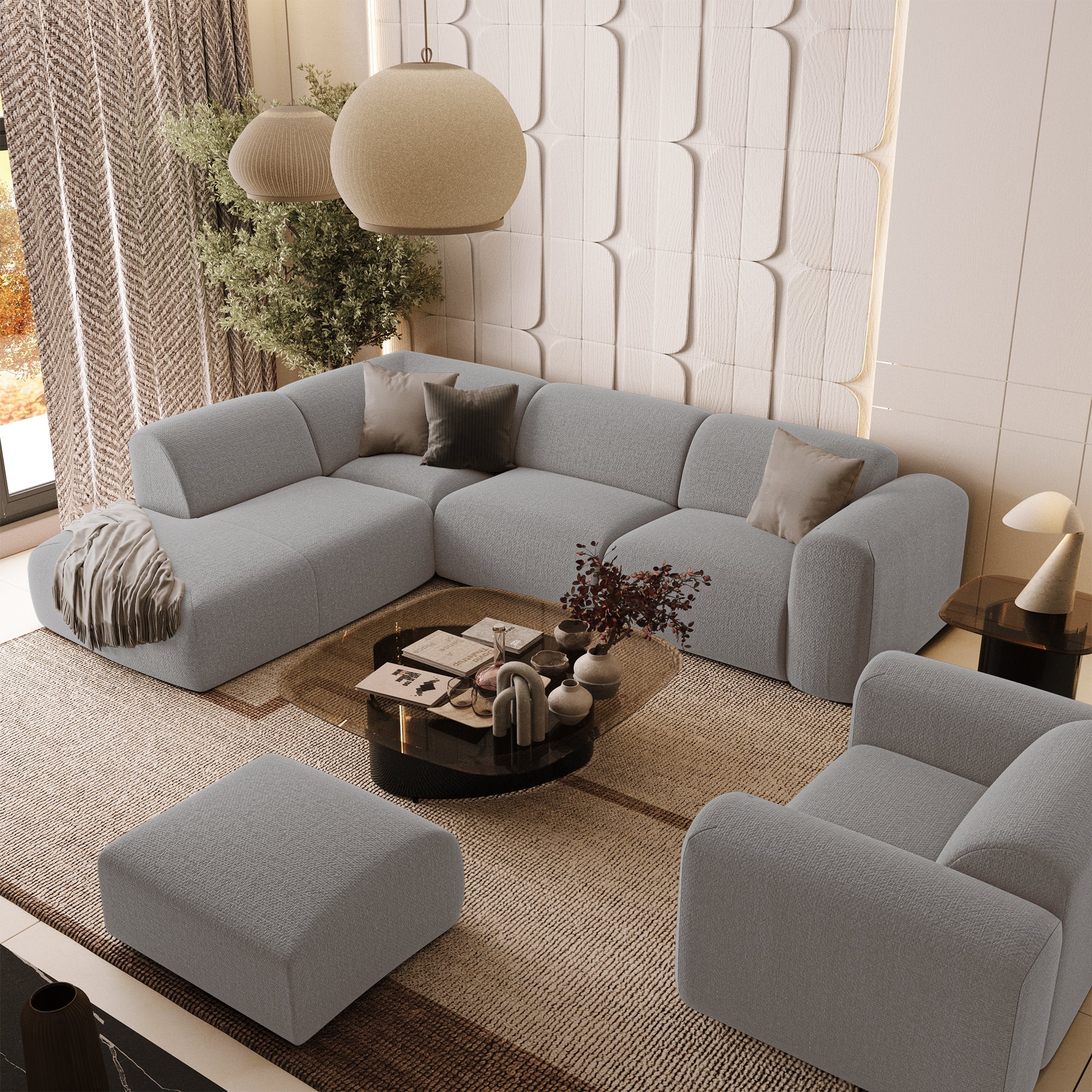 Hoekbanken links MYRA 5 personen Geweven stof Lichtgrijs