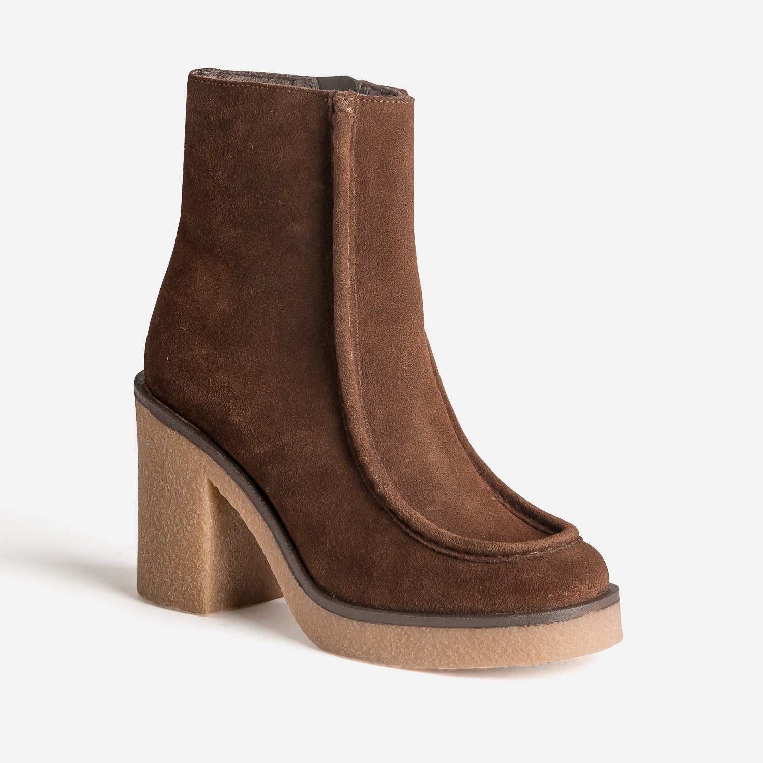 Boots plateau marron cuir velours