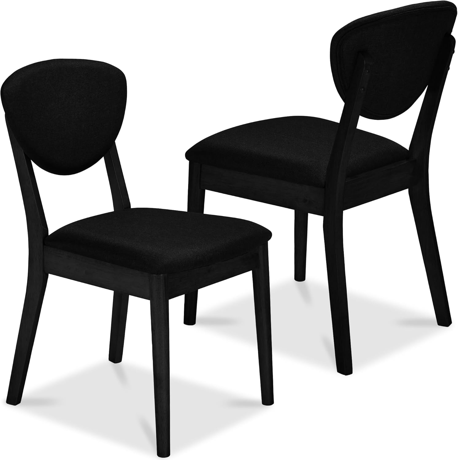 Best Choice Products Dining Chairs Set of 2, Mid-Century Modern Upholstered Wood, Armless w/Seat Cushion, Padded Backrest - Black/Black