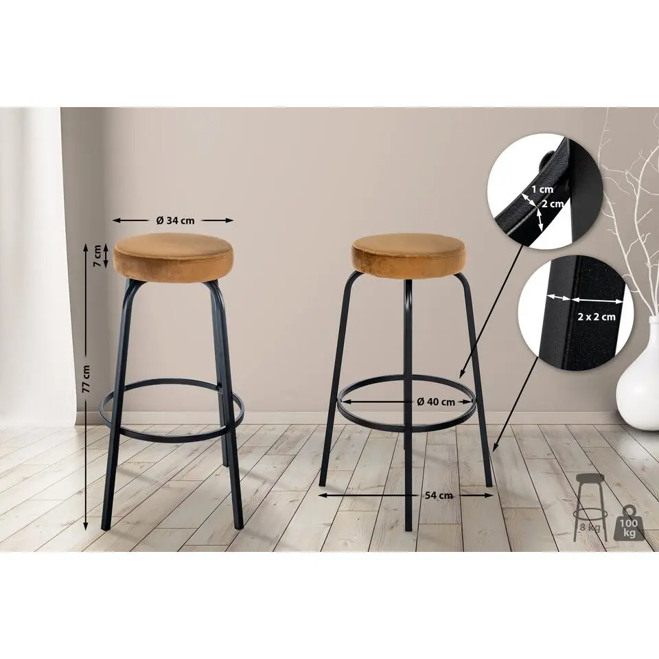 CLP Barkruk Kamari mat zwart Frame - Fluweel - koffie