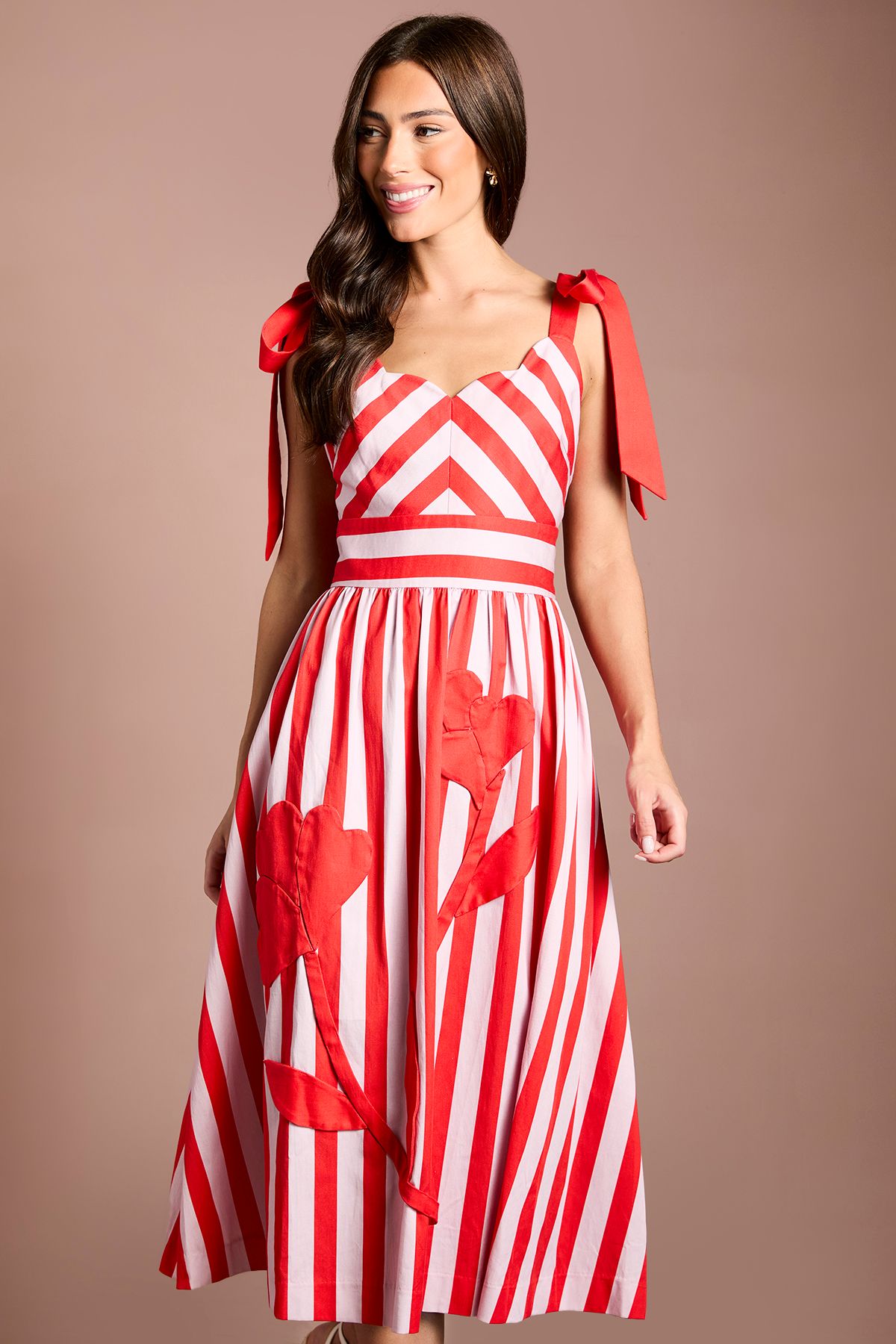 Coast Tie Shoulder Striped Placement Print Midi Dress