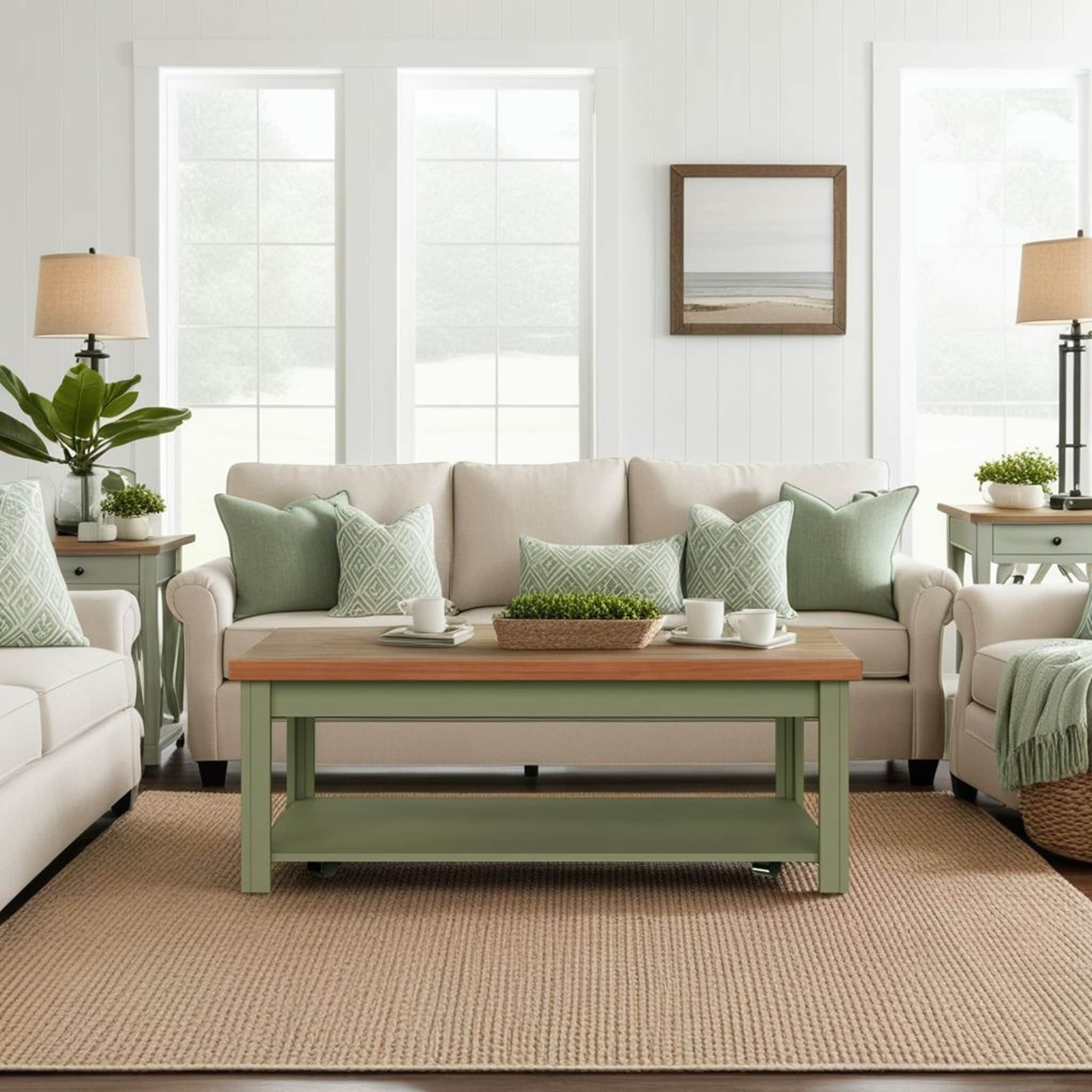 Bridgevine Home Modern Farmhouse 48 inch Coffee Table, No Assembly Required, Two-Tone Finish