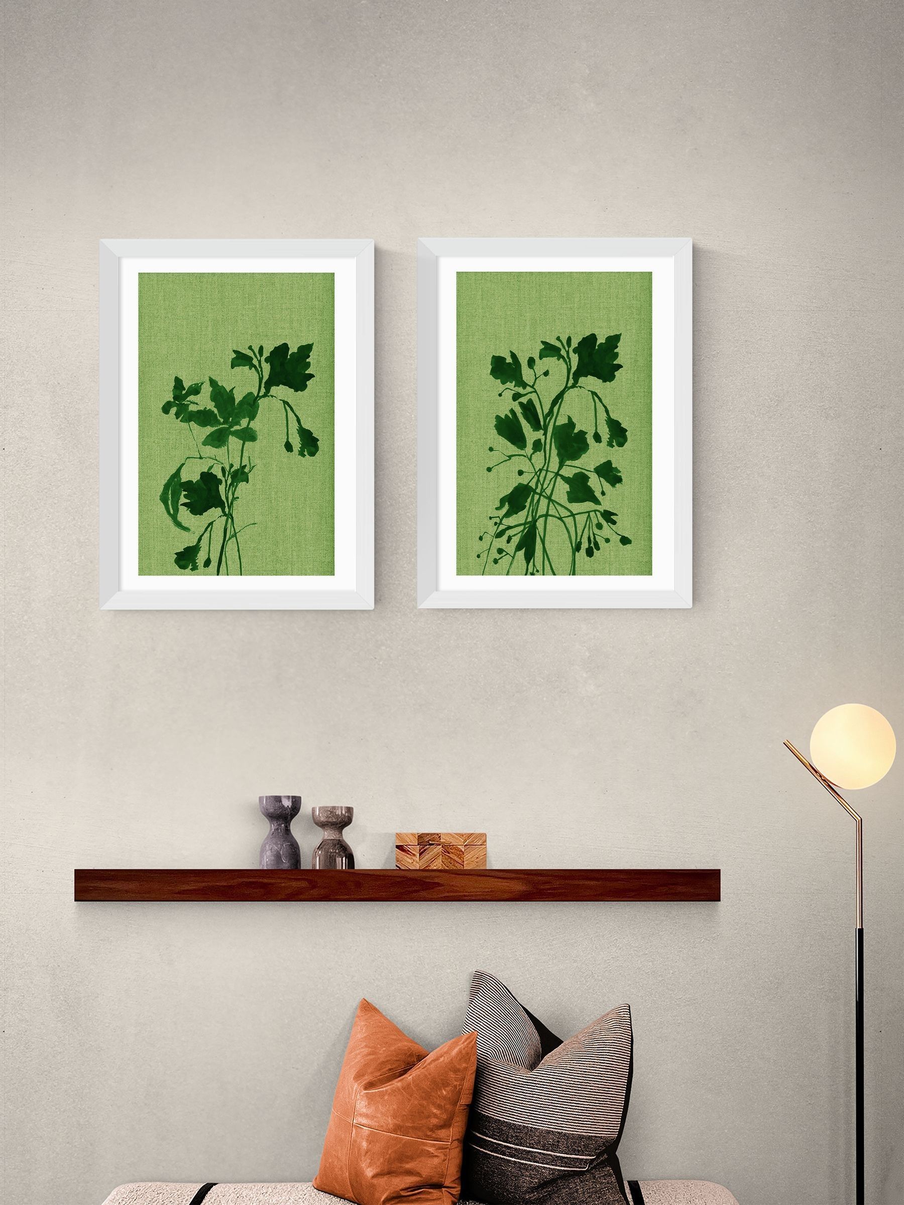 East End Prints Set of 2 White Terre Verte Wall Art Prints by Cartissi