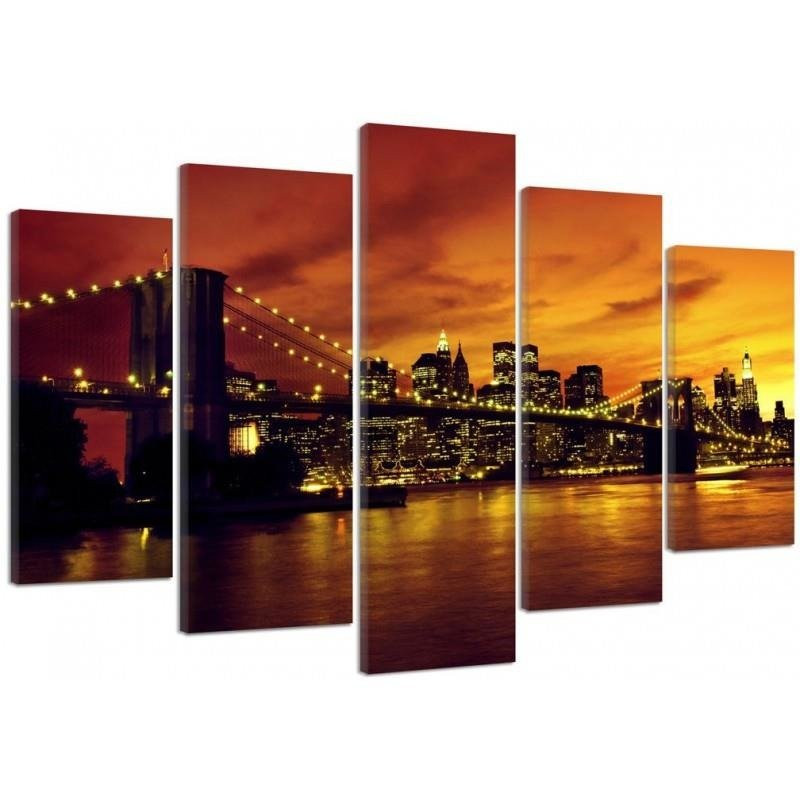 Feeby Obraz 5 częściowy Brooklyn Bridge i Manhattan 100x70
