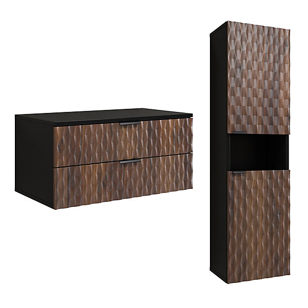 Ensemble meuble sous-vasque 80cm et colonne Nevia Bois et Noir
