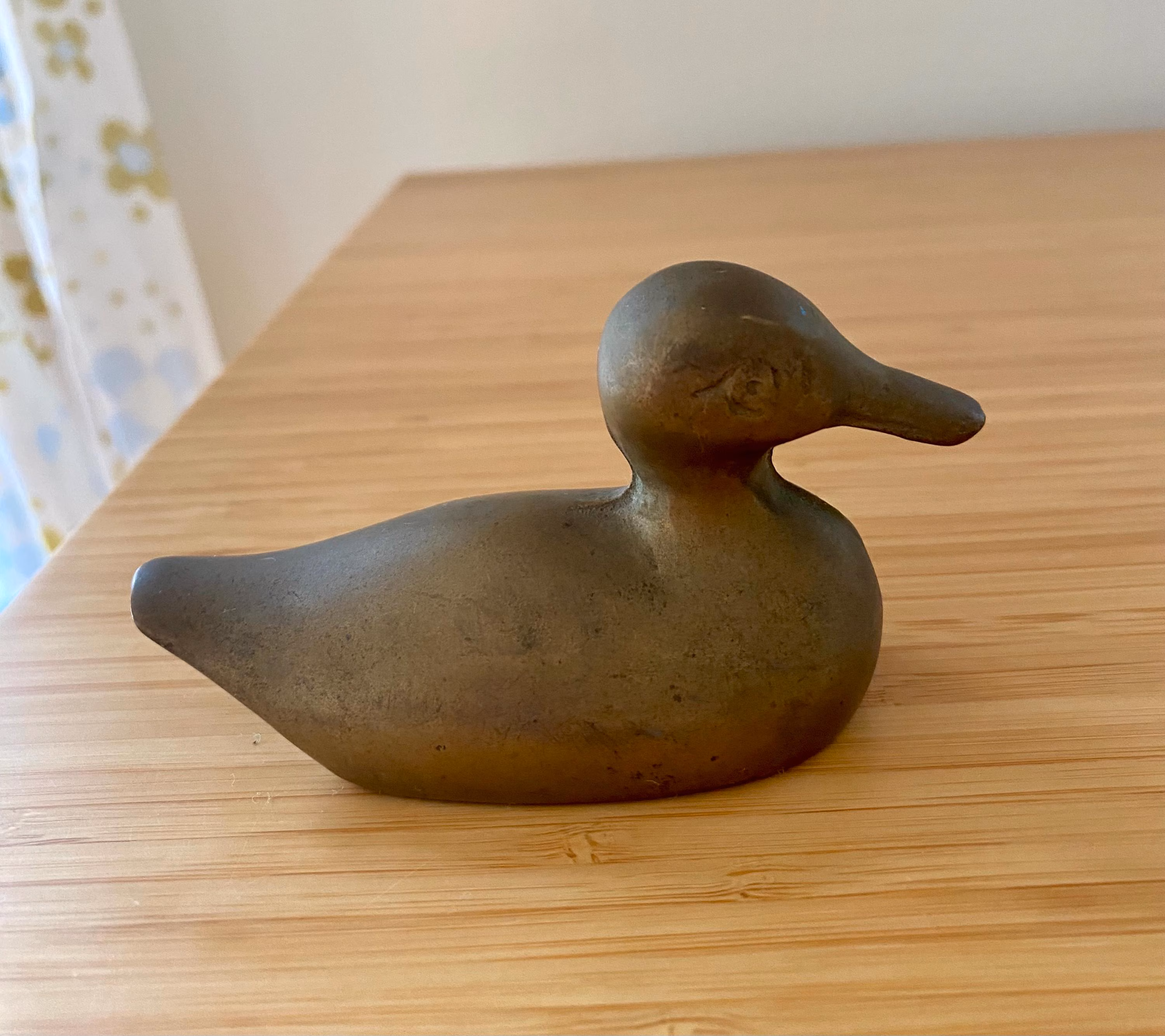 Vintage Solid Brass Duck Figurine / Paperweight with Patina 1.2 pounds
