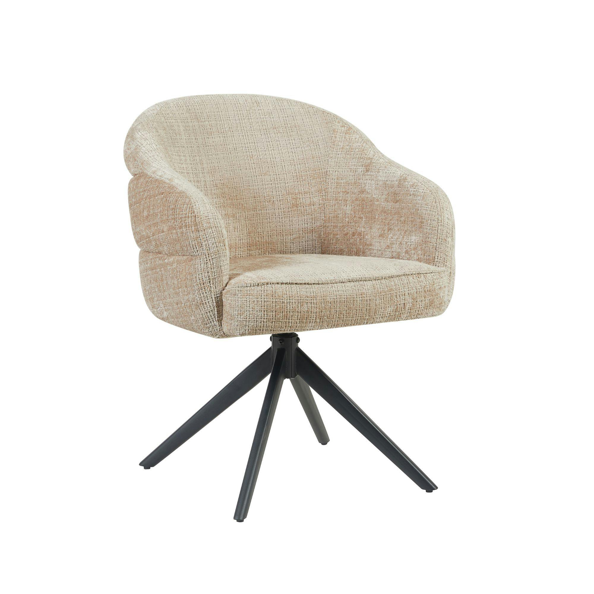 Chaise pivotante tissu beige chenille pied noir (x2) CORTINA