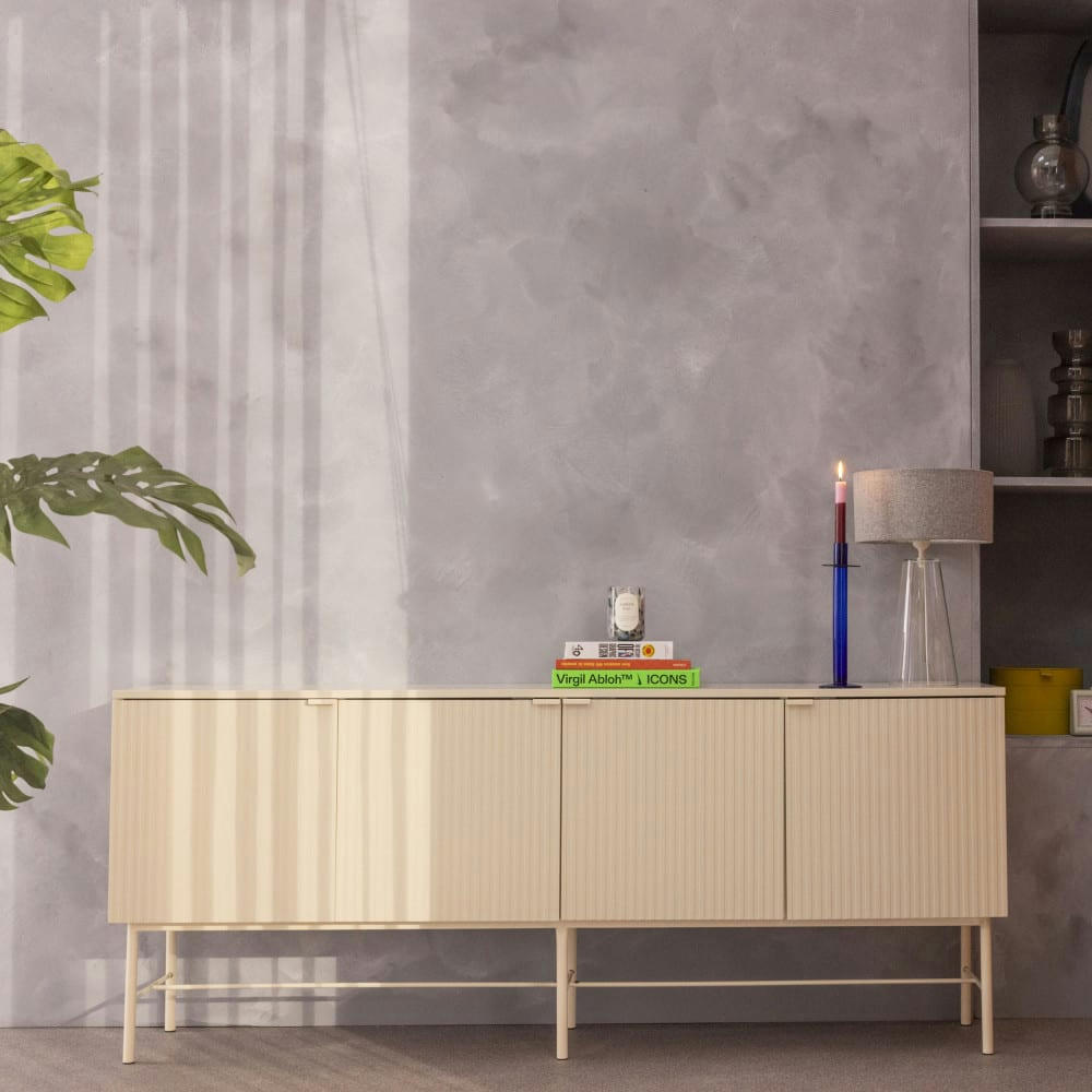 MOLLY - Buffet 4 portes en bois et métal L180cm crème