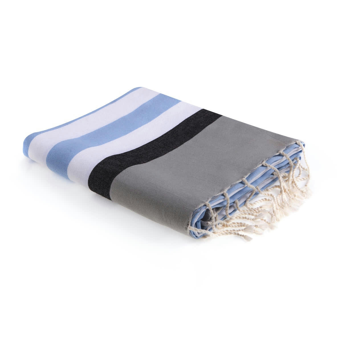 ARCACHON - Fouta tricolore coton  100x200 bleu ciel / bleu marine