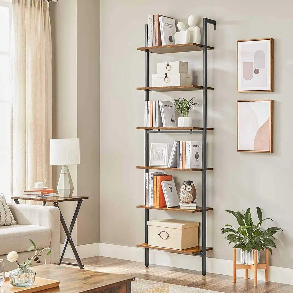 VASAGLE Industriele Ladderplank 6 Etages, Wandplank 15 kg Draagvermogen