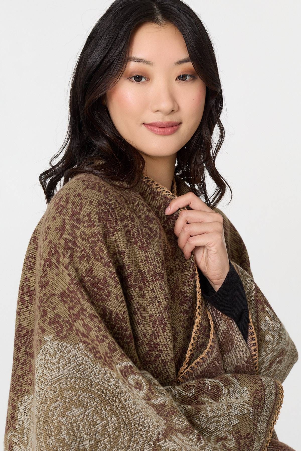 Izabel London Printed Open Front Relaxed Poncho