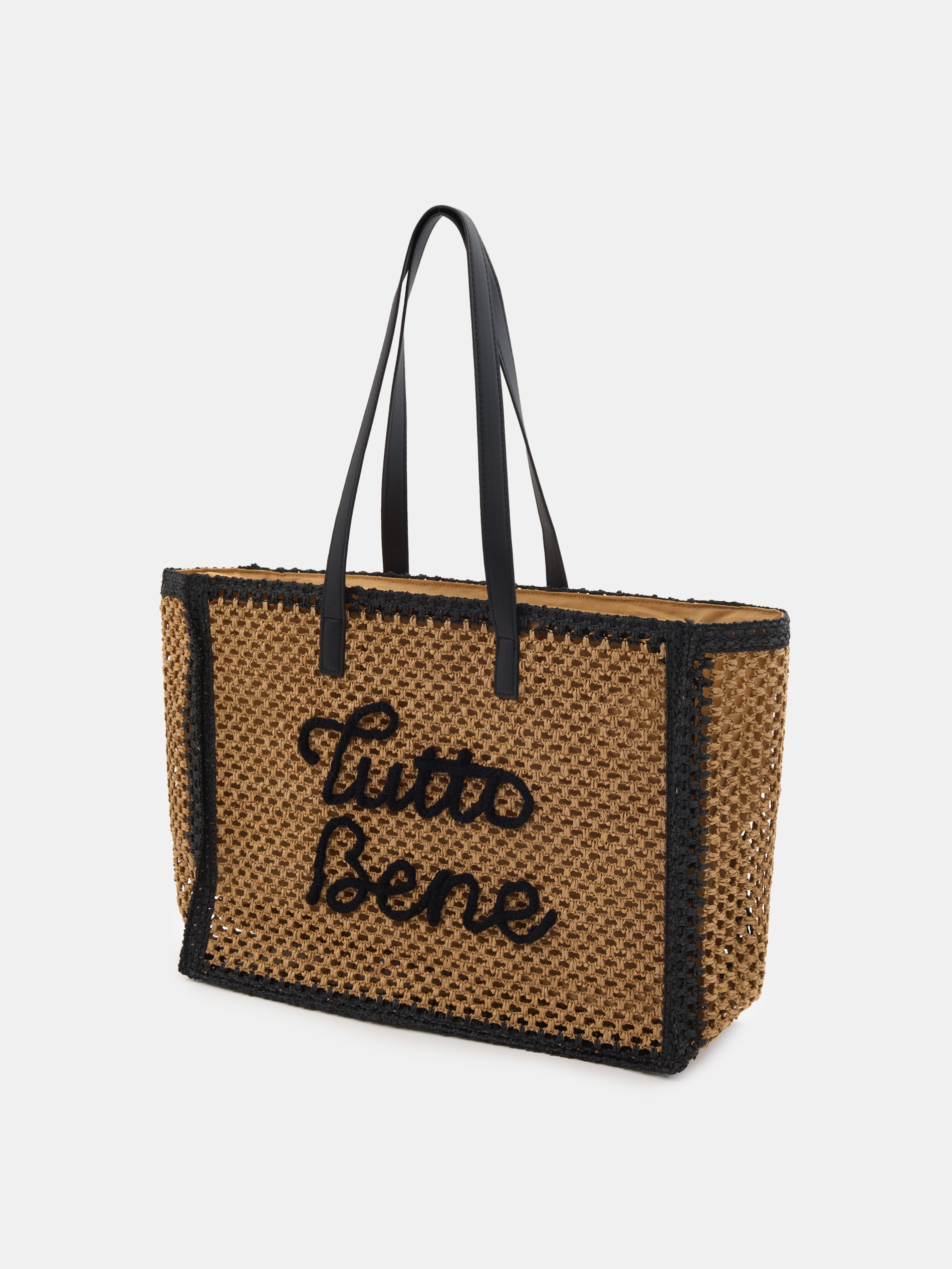 Duża pleciona torba typu shopper z napisem
