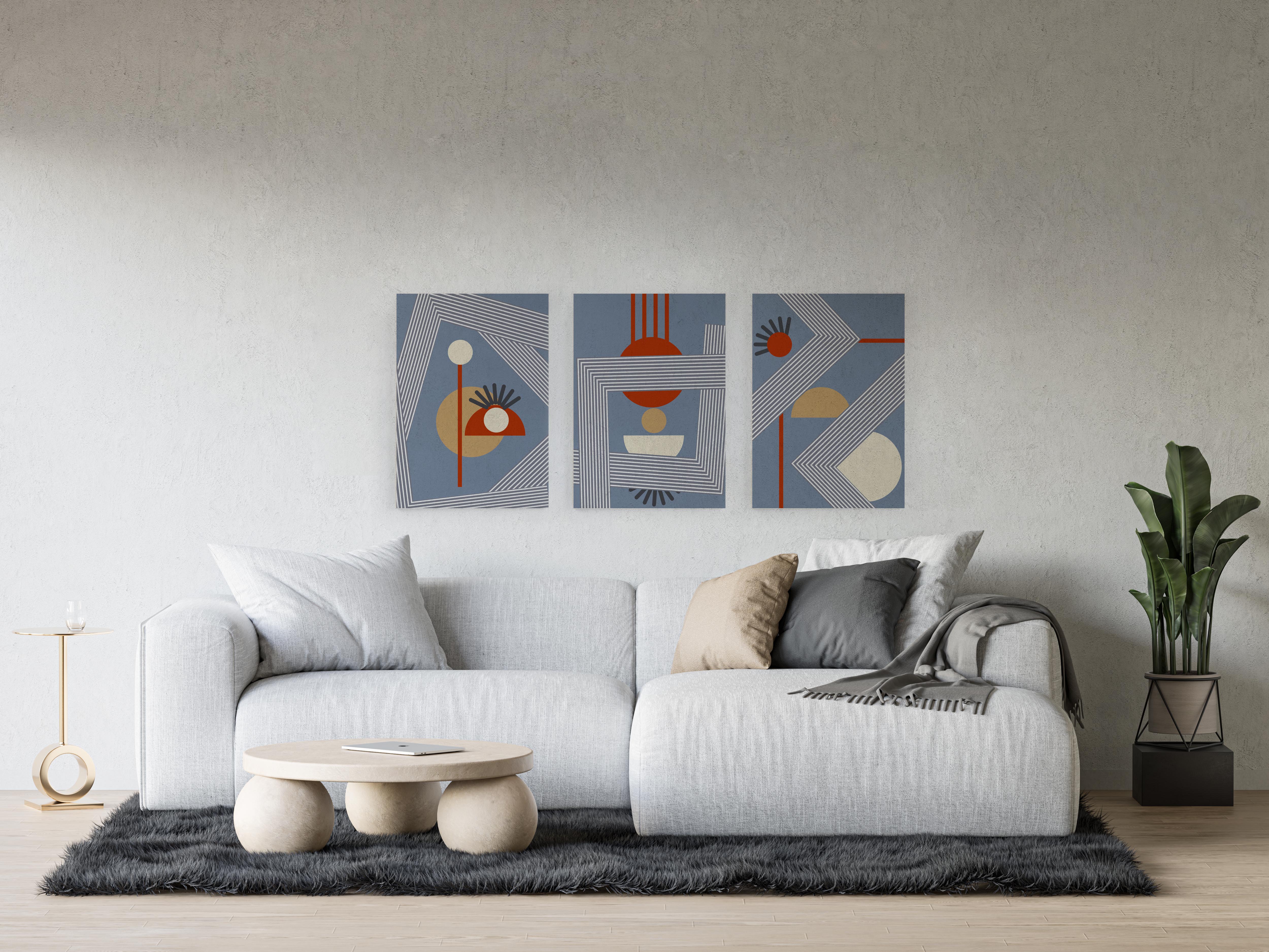 Set 3 Canvas 60x40 Abstract Blauw
