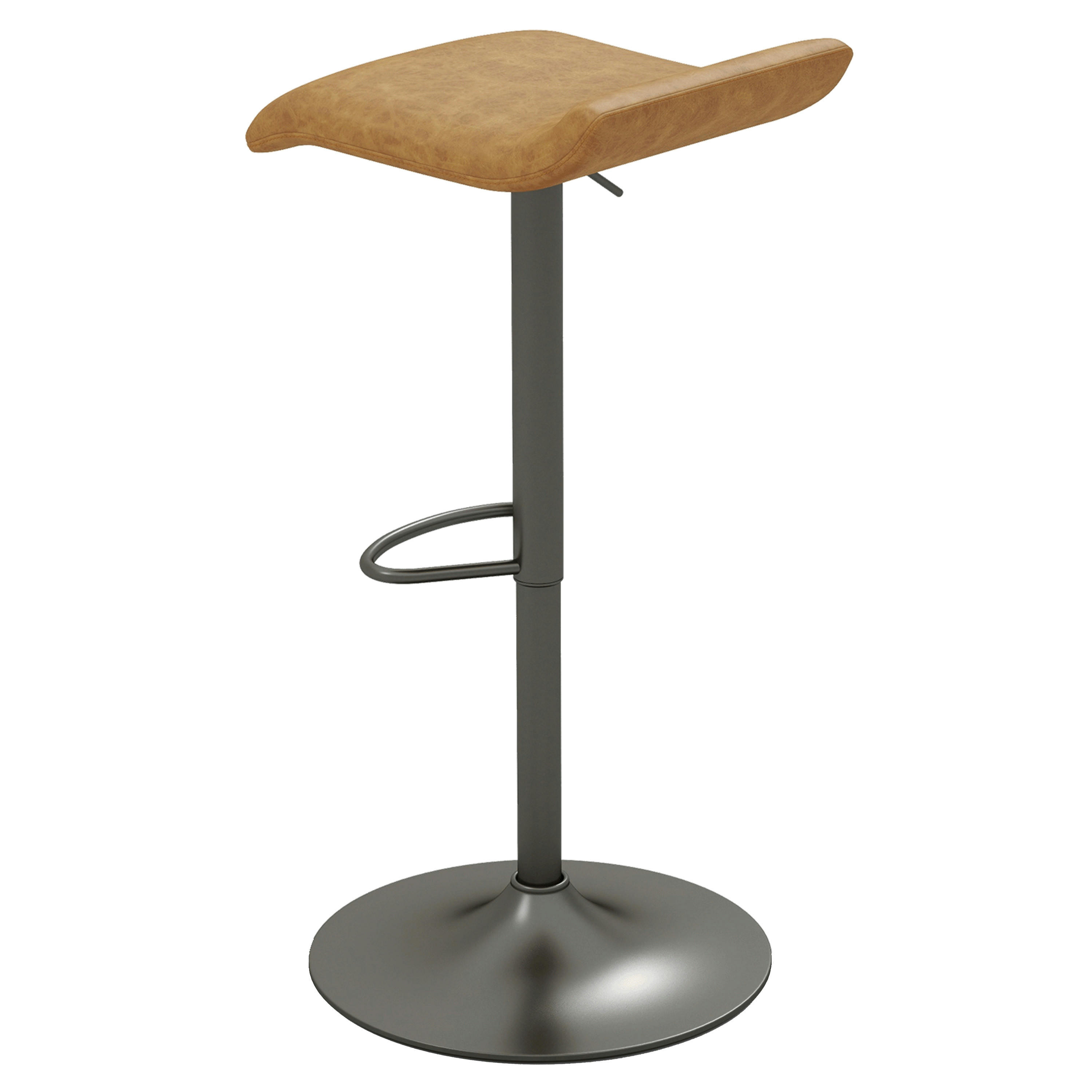 LEO - Tabouret de bar en cuir synthétique Camel et pieds bronze (x2)