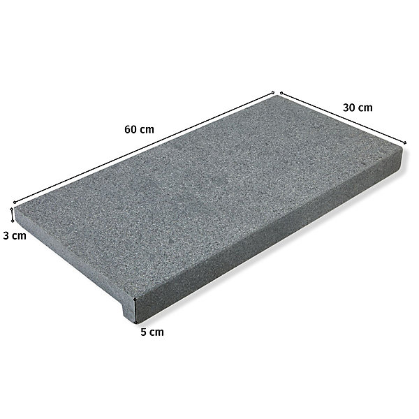 Margelle de piscine Granit Gris Clair 60x30x3 cm Bord Droit avec retombée (à l'unité) - RO'MA NATURE
