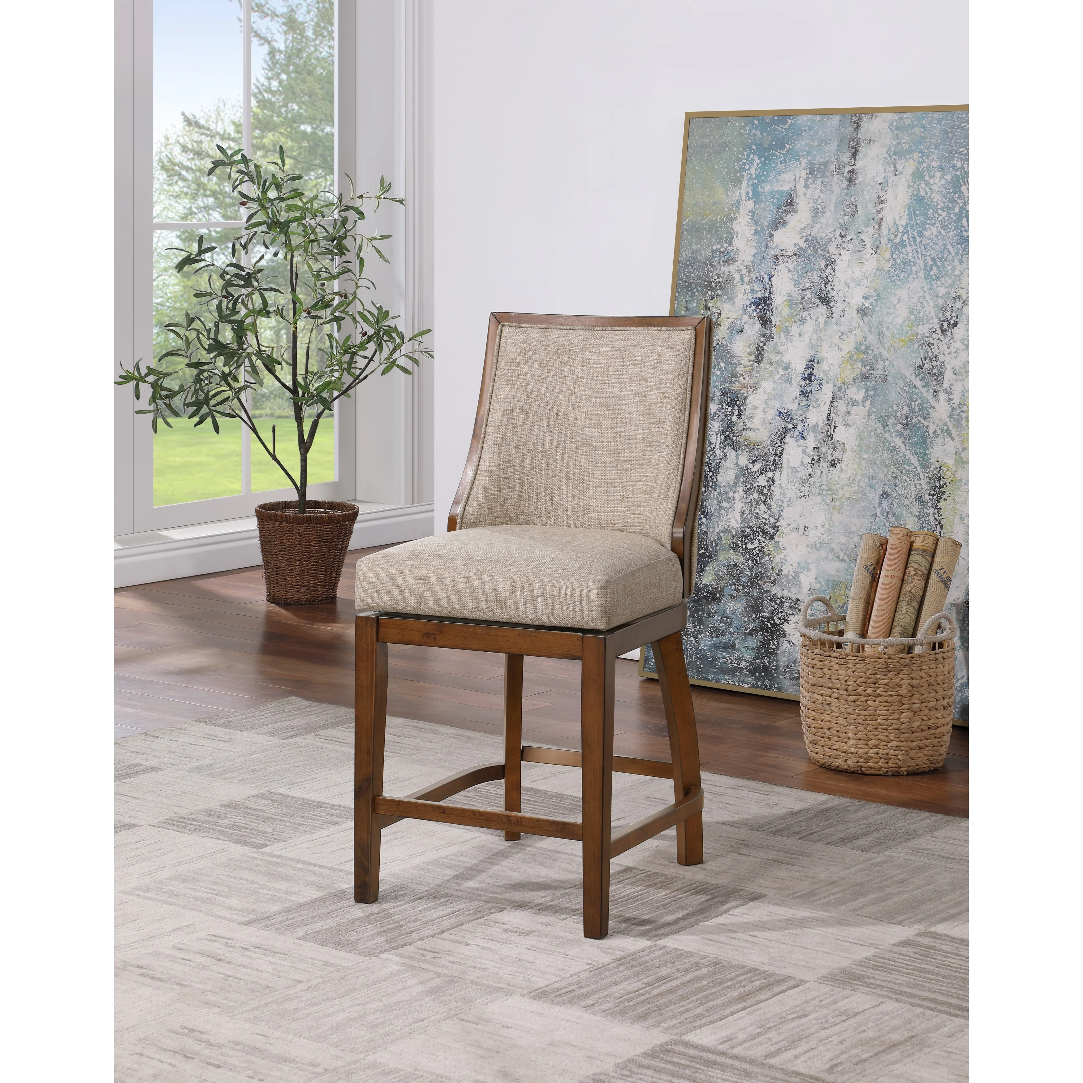 Katherine Linen Upholstered Swivel Barstool