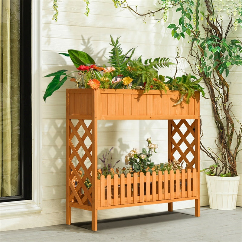 2-Tier Wood Raised Garden Bed Elevated Planter Box for Vegetable Flower Herb
