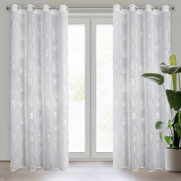 Firana 140x250 Capri biała srebrna liście gotowa