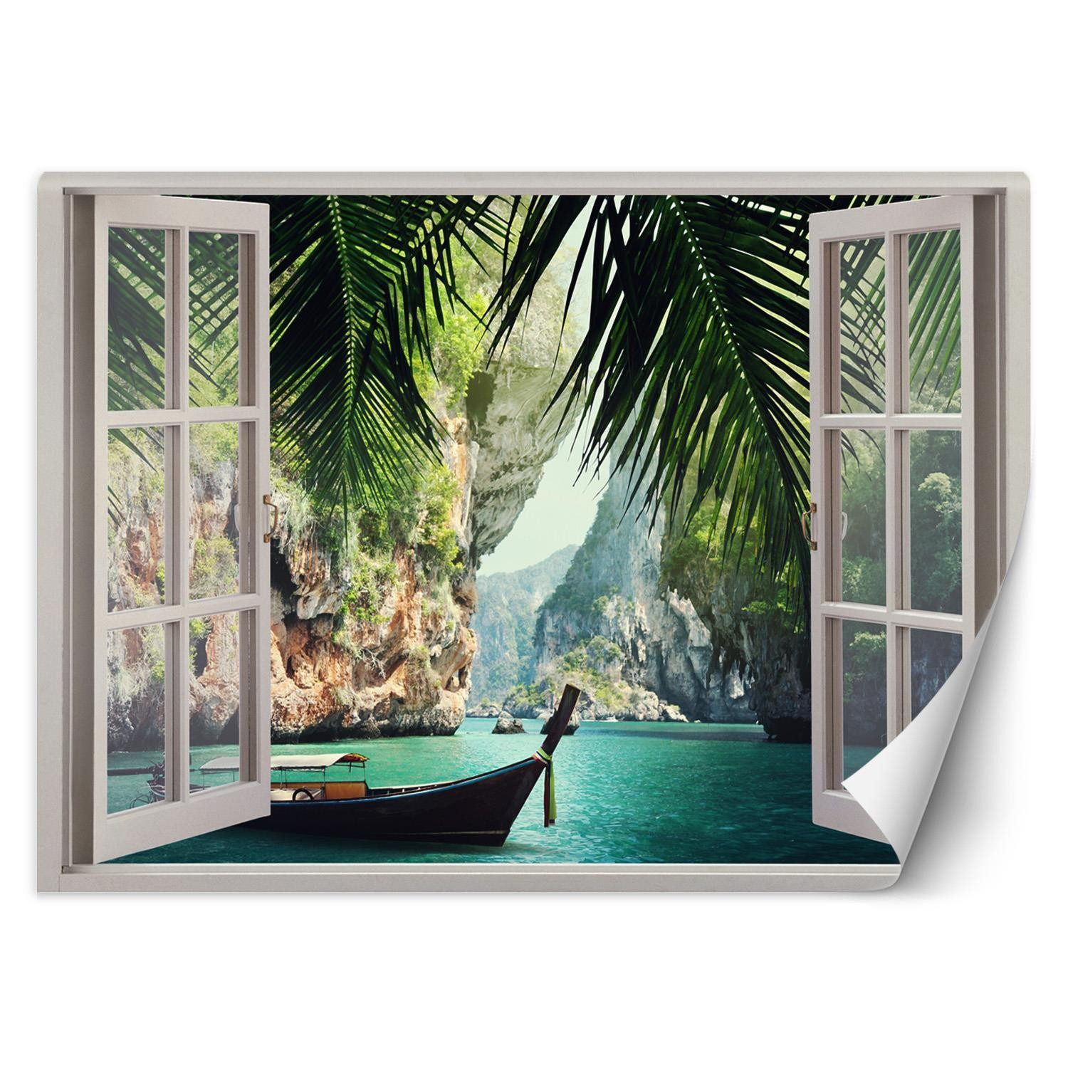 Feeby Fototapeta, Widok z okna tropikalna plaża palmy 140x100