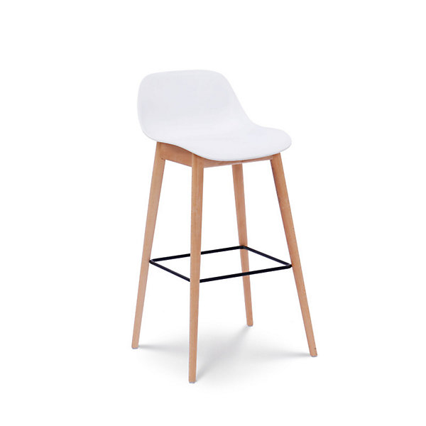 Lot de 2 tabourets de bar blancs style scandinave avec pieds en bois naturel Hauteur 76 cm