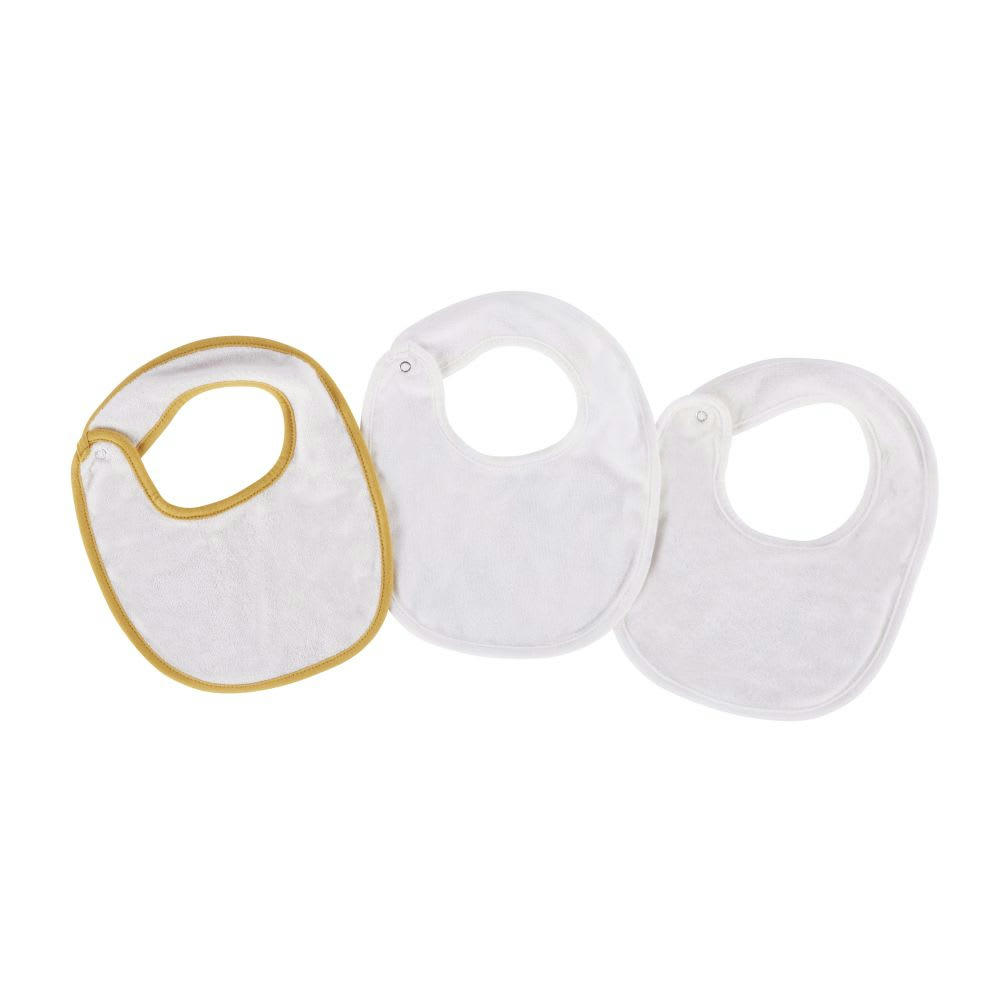 MADRID - Bavoirs blancs à motif zèbre, ocre et motif animalier (x3)