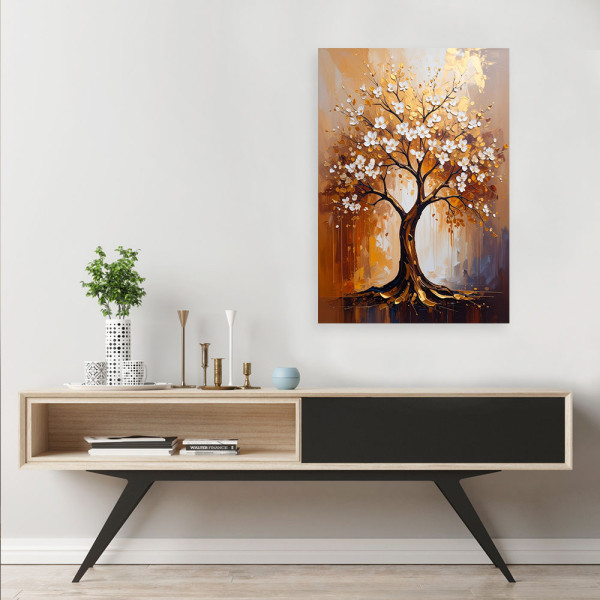 Feeby Obraz do salonu, Złote Drzewo Życia Kwiaty Abstrakcja 40x60