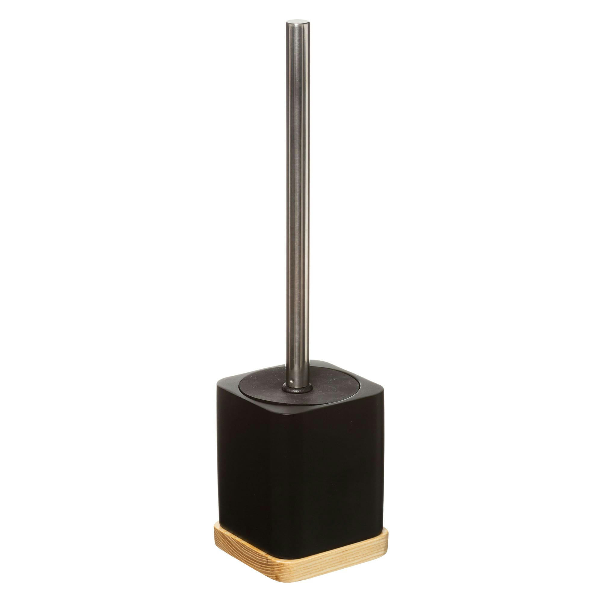 - Brosse WC noir et bois - 9x9x35.5cm