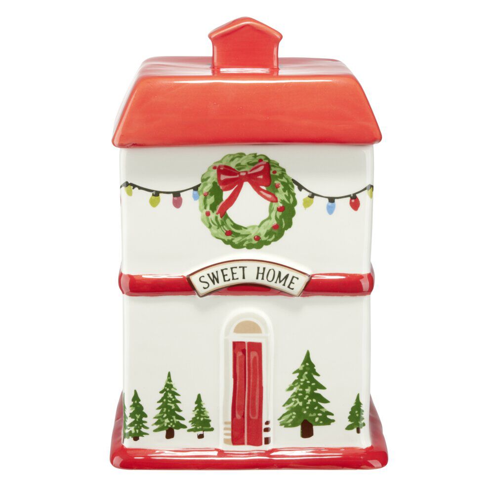 Bonbonnière de No&euml;l forme maison en dolomite L15X15XH24 cm