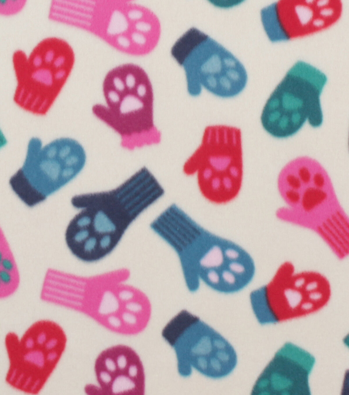 Pink Christmas Paw Mittens Blizzard Fleece Fabric