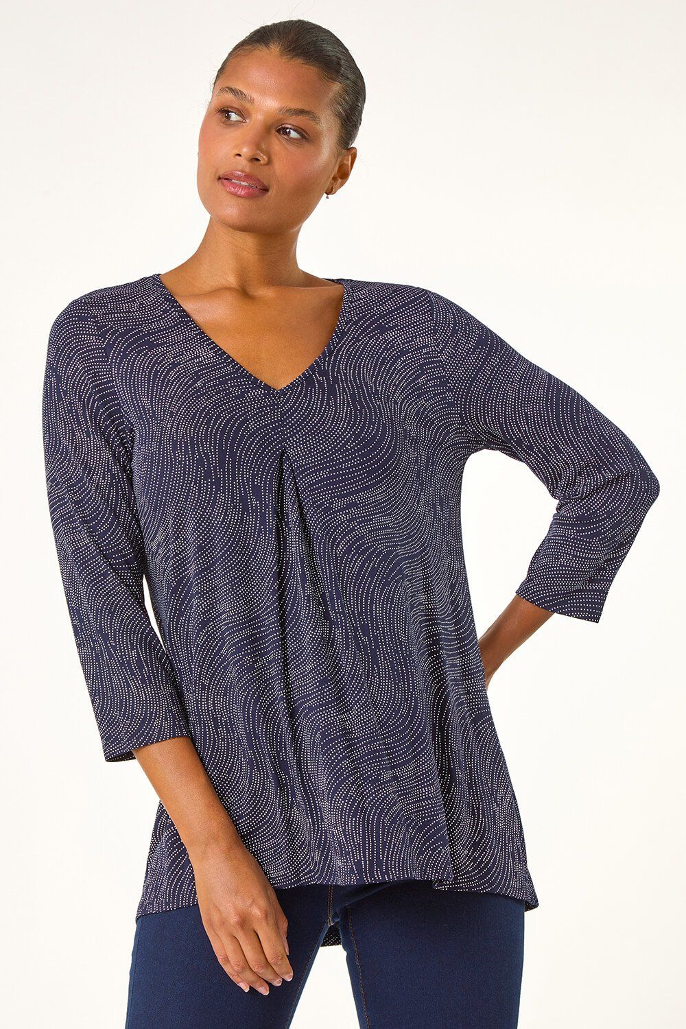 Roman Spot Print Pleat Front Tunic Top