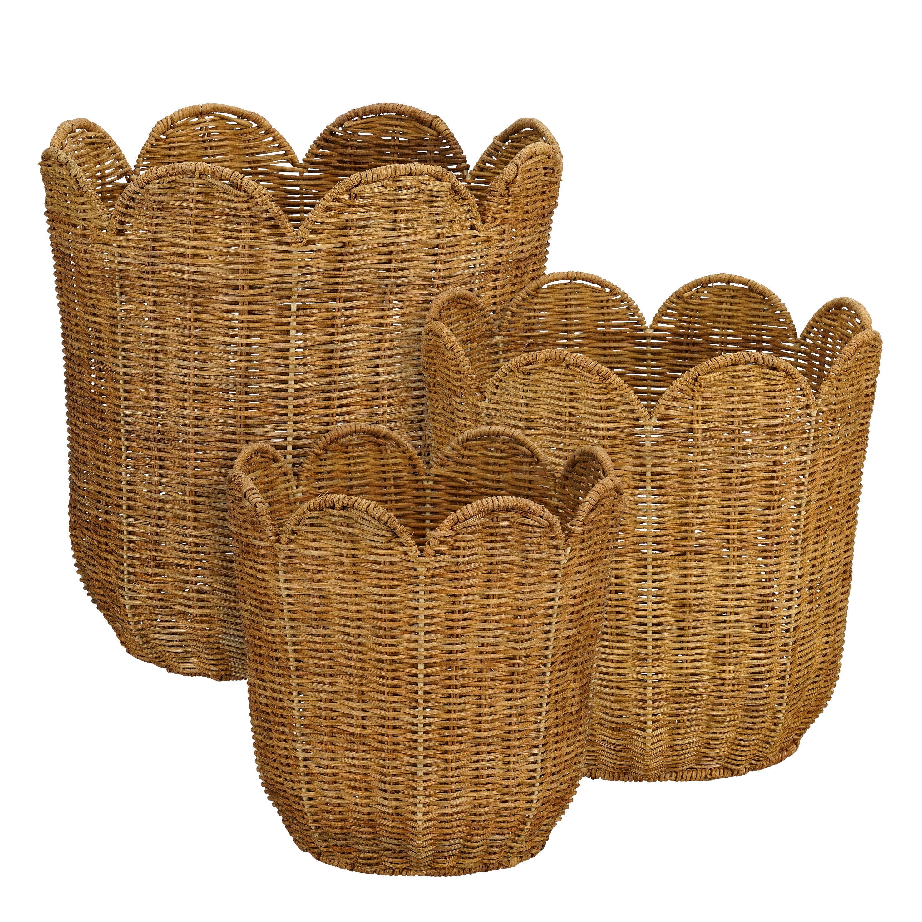 Mica Decorations Opbergmand met Handvatten - Set van 3 Opbergmanden - Woondecoratie en Opbergen - H26 x Ø25 cm, H30 x Ø29 cm en H35 x Ø34 cm - Bruin