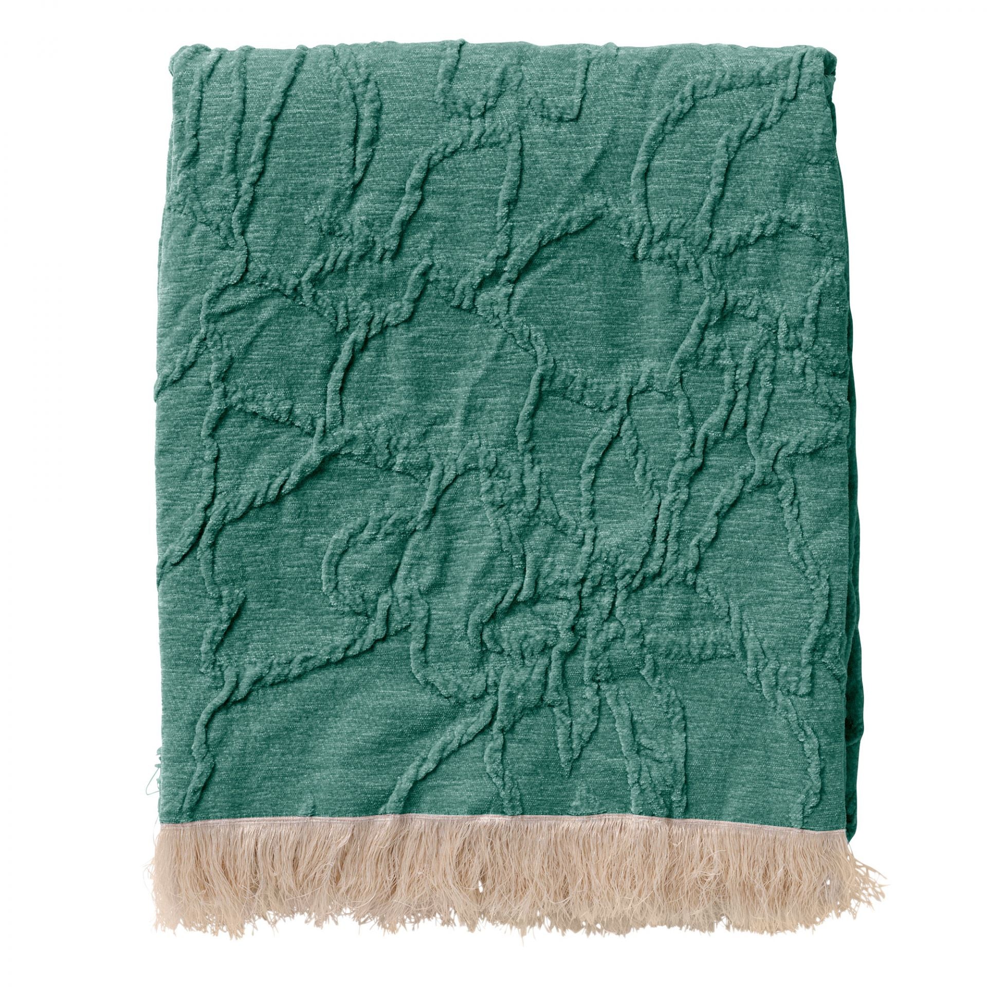 FLORINE - plaid 140x180 cm - ingeweven patroon - effen kleur met franjes - Sagebrush Green - groen