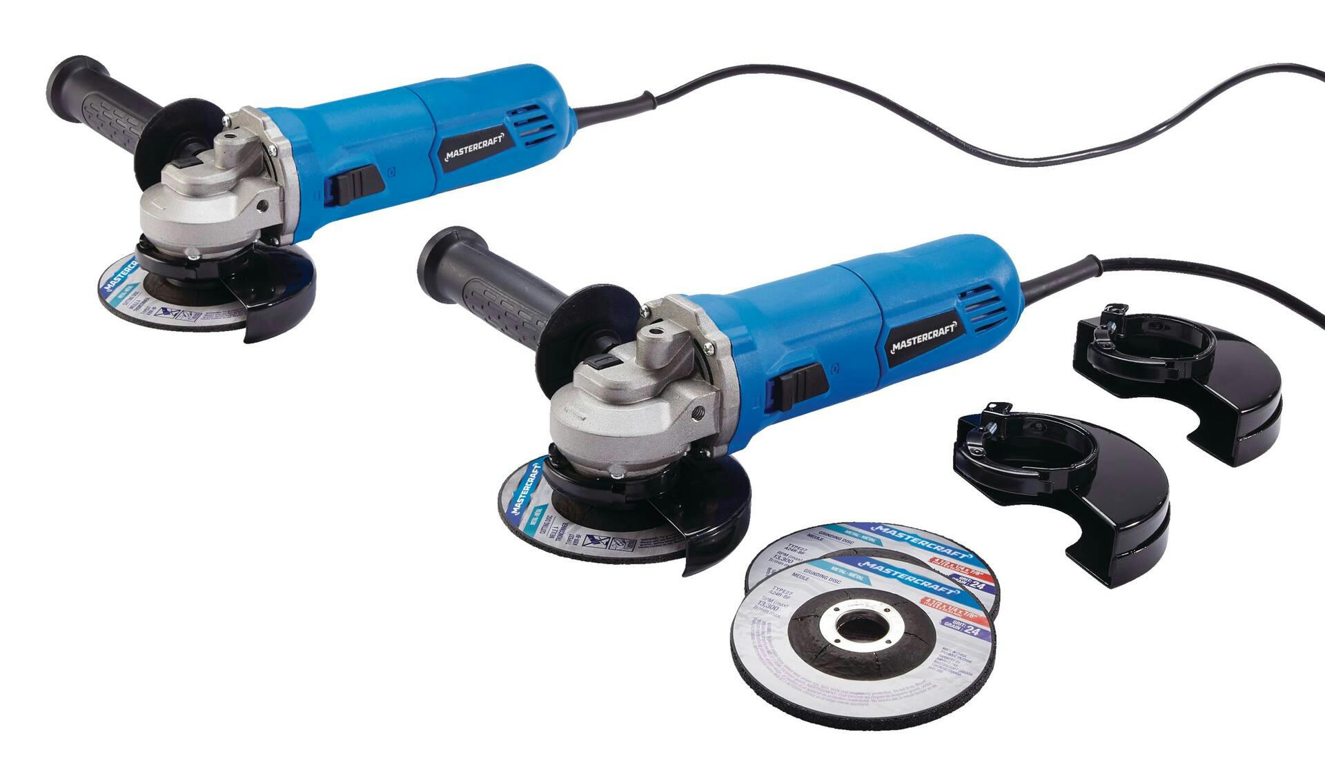 Mastercraft 6A Corded Angle Grinder with Auxiliary Handle, Cut-Off Disc & Guard, 4.5-in, 2-pk