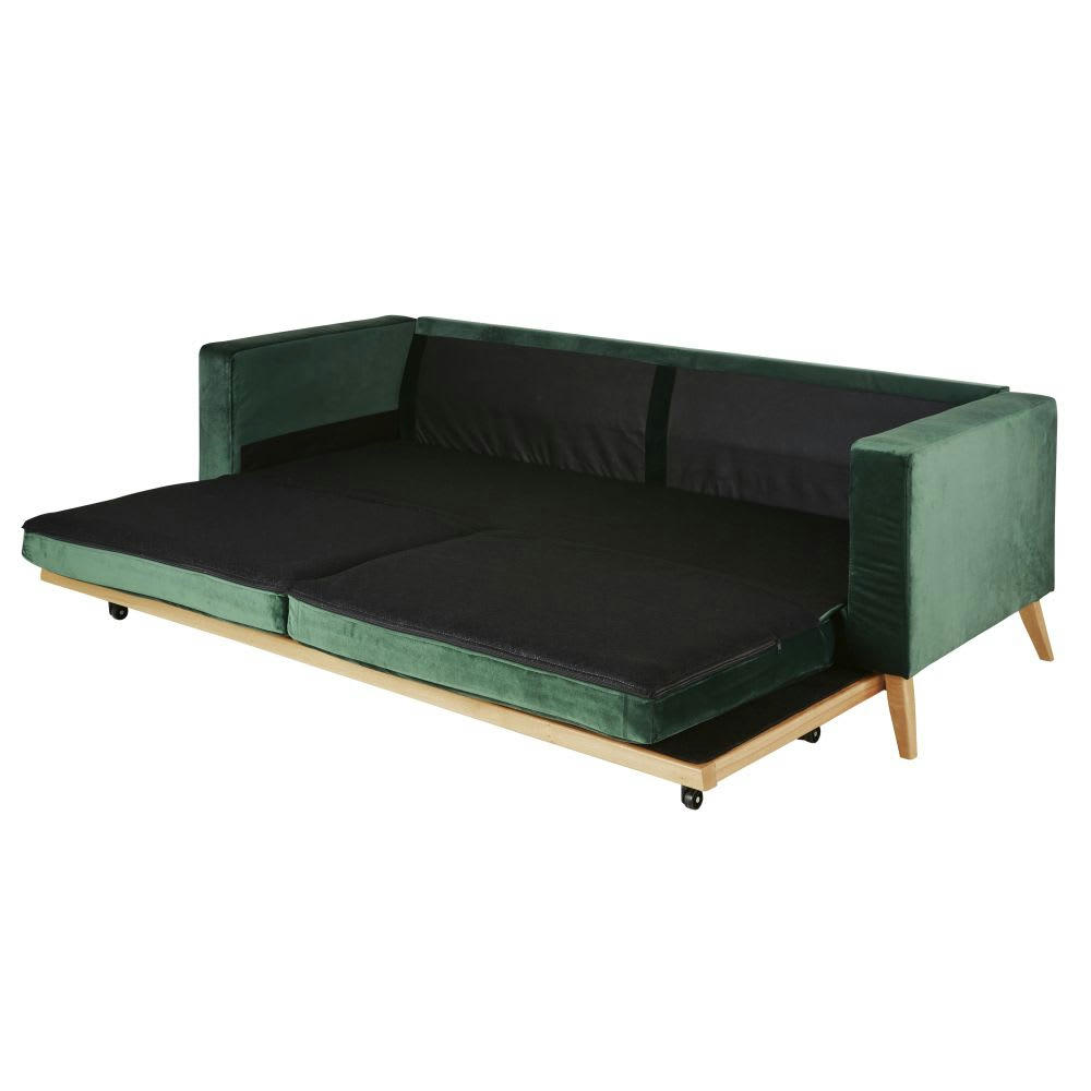 Brooke - Canapé convertible style scandinave 3/4 places en velours vert