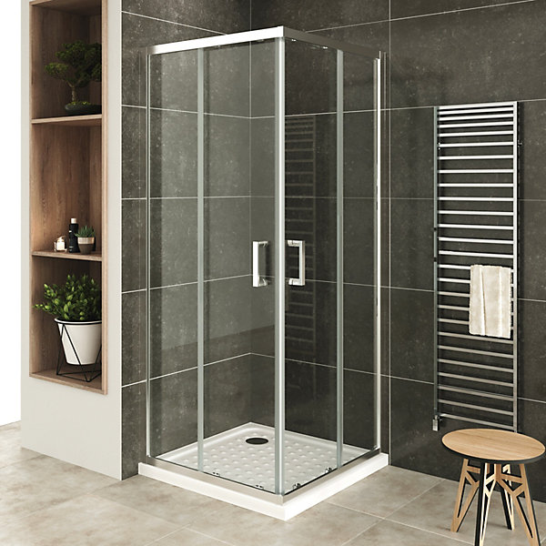 Cabine De Douche H180 80x90cm   receveur - Verre Transparent Portes Coulissantes Lana  - Saniverre