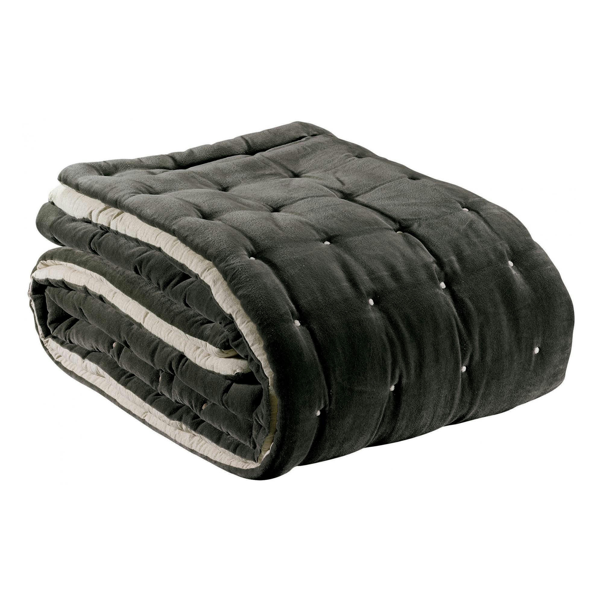 ELISE - Jeté  finition capiton en coton tonnerre 240 x 260