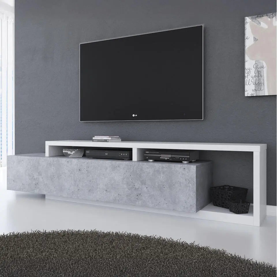 Meubella - TV-Meubel Bello - Beton - Wit - 219 cm