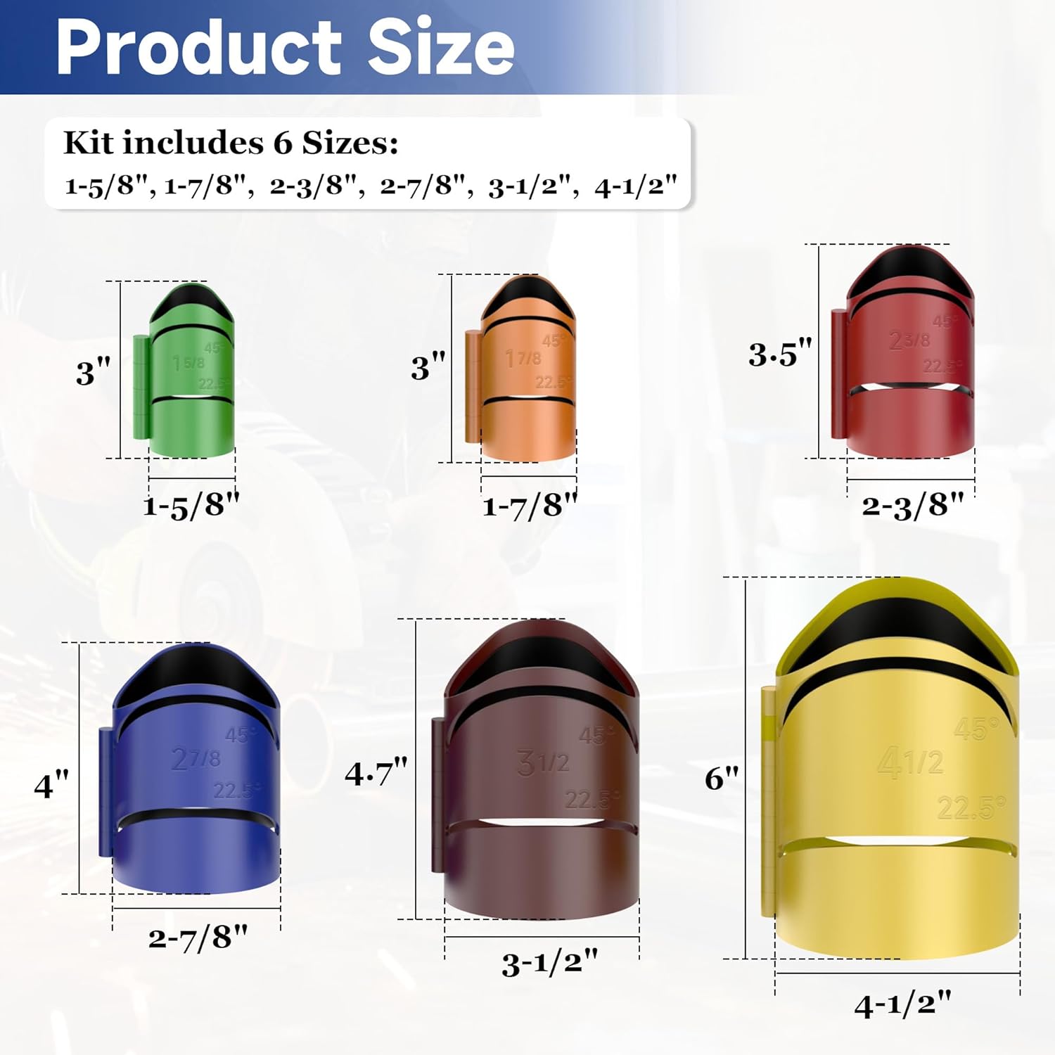 6-Pack Metal Pipe Cutting Guide Kit - Suitable Pipe Diameters 1-5/8, 1-7/8, 2-3/8, 2-7/8, 3-1/2, 4-1/2 | Markable 22.5°, 45°, 90° | Cross & Saddle Cuts | Anti-Shift Magnetic Liner