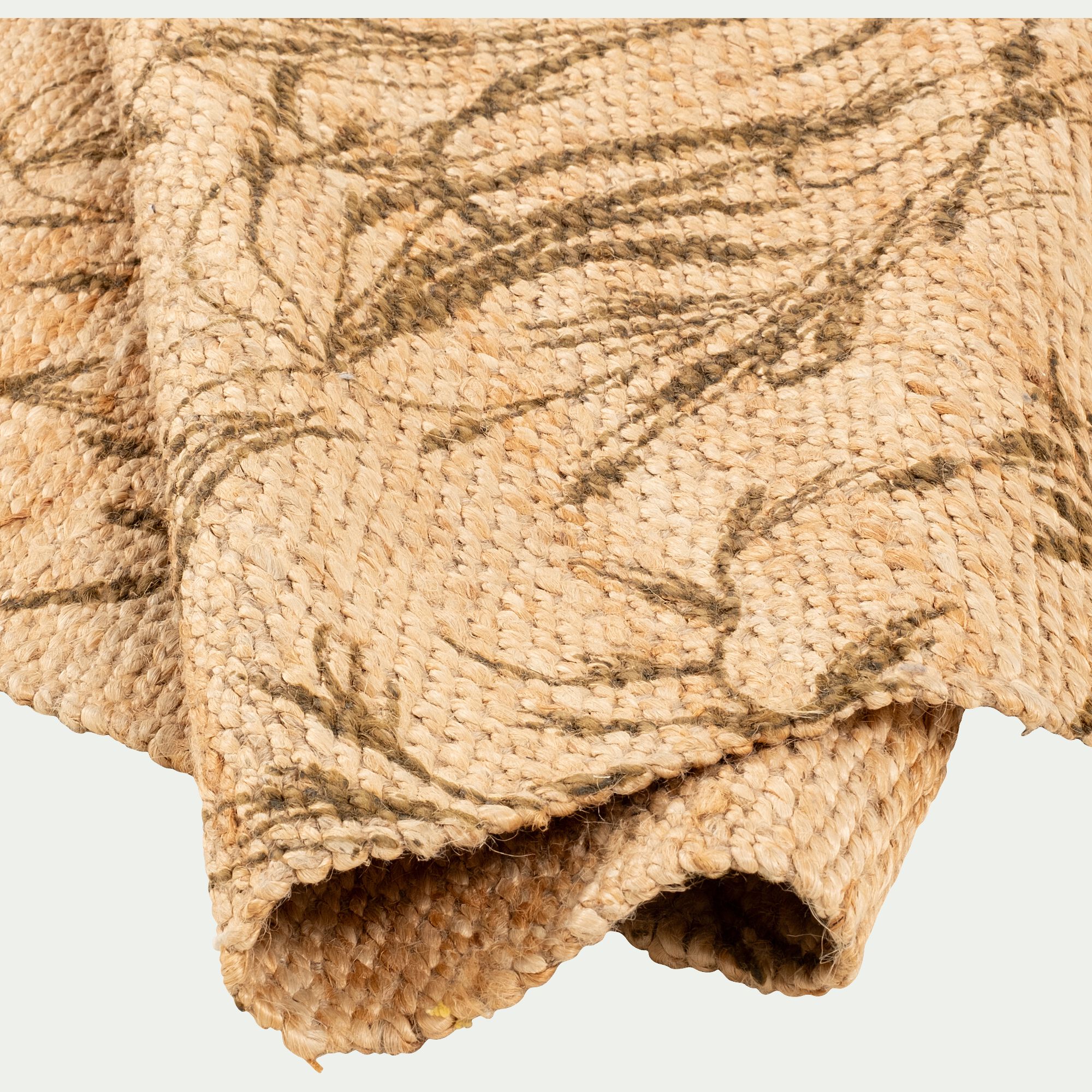 OYAT - Tapis en jute à motif végétal finition franges 160x230cm - naturel