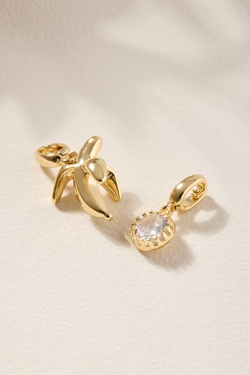 Banana and Crystal Charm Set Gold